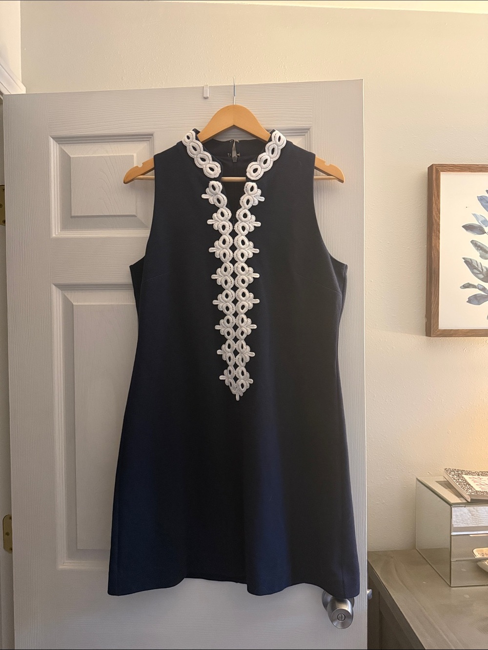Lilly Pulitzer Navy Callista Shift Dress with White Crochet Trim